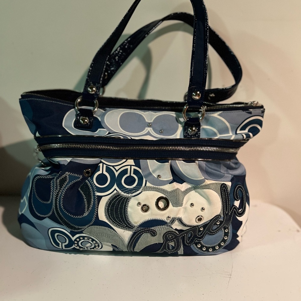 Coach Poppy Blue Pop C Glam Shoulder Bag Pocket Tote 15375M Rare Limited Edition